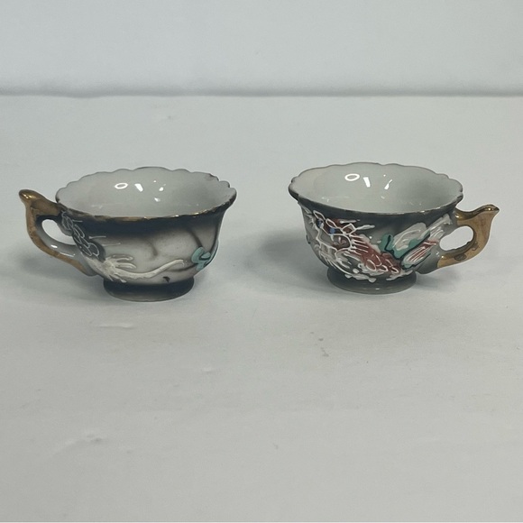 miniature japanese dragonware moriage teacups set of 2 demitasse 3d post-1921 - Picture 1 of 11